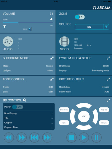 Arcam házimozi erősítő és Blu-ray lejátszó iPad szoftver